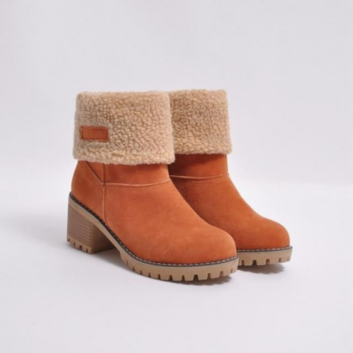 Vera | Women's Winter Fleece-Lined Rolled-Cuff Block-Heel Ankle Boots