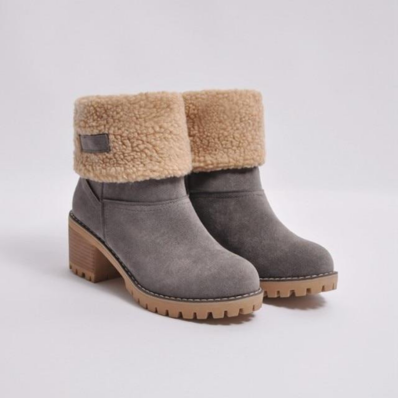 Vera | Women's Winter Fleece-Lined Rolled-Cuff Block-Heel Ankle Boots