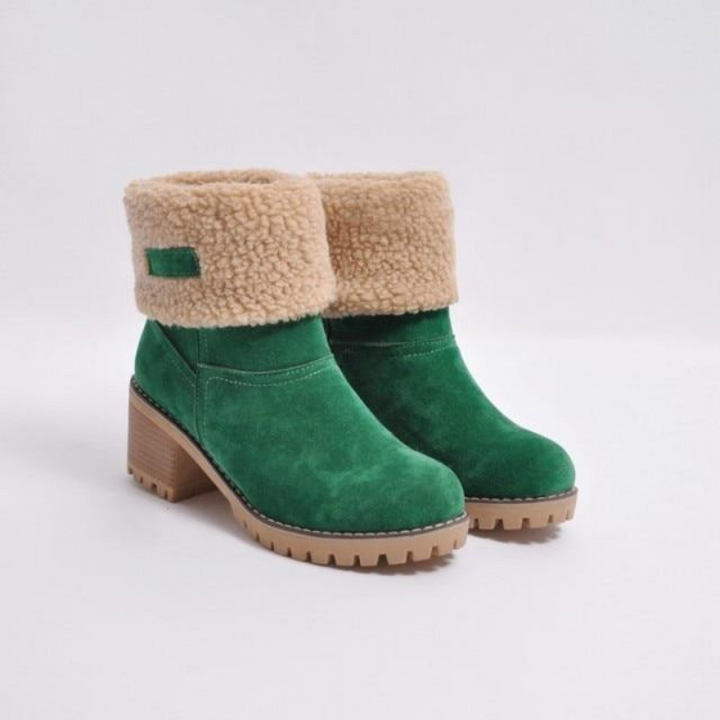 Vera | Women's Winter Fleece-Lined Rolled-Cuff Block-Heel Ankle Boots