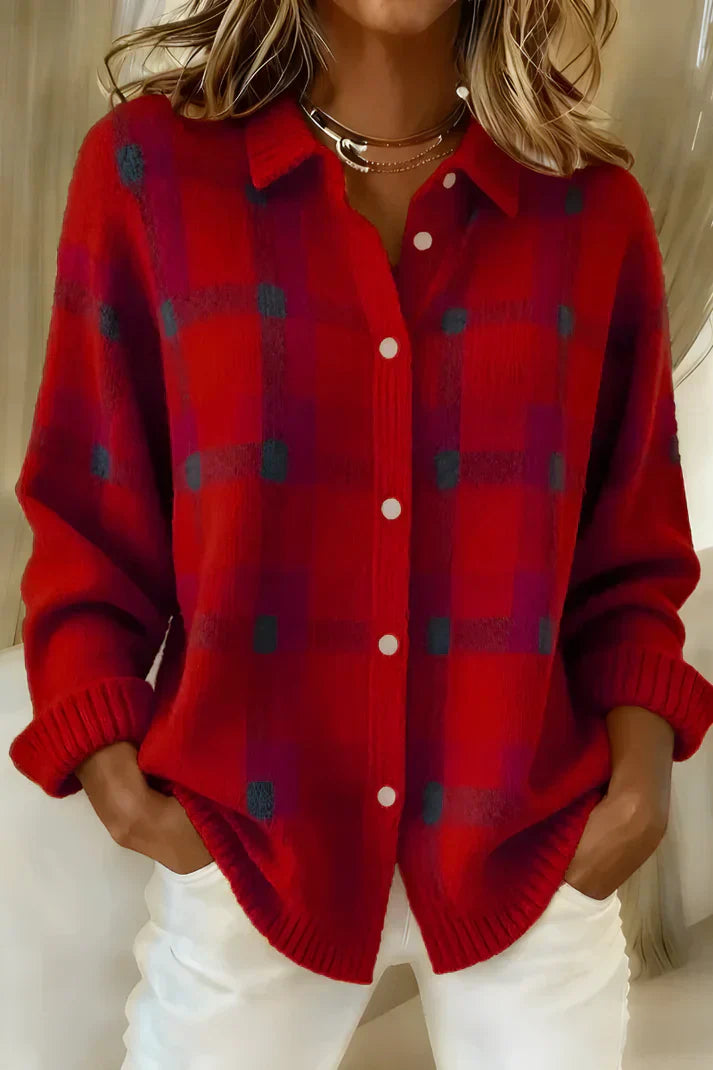Willa | Women's Oversized Plaid Button-Down Long Sleeve Cardigan
