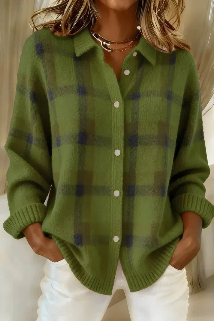 Willa | Women's Oversized Plaid Button-Down Long Sleeve Cardigan