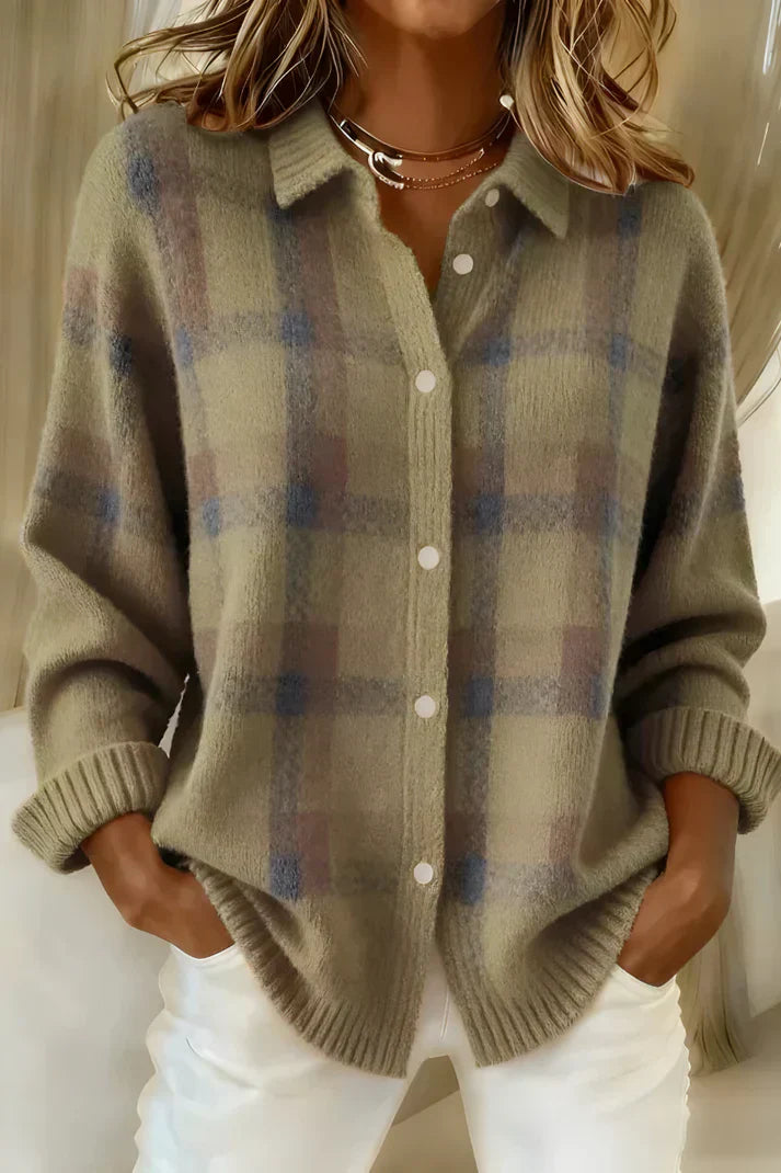 Willa | Women's Oversized Plaid Button-Down Long Sleeve Cardigan