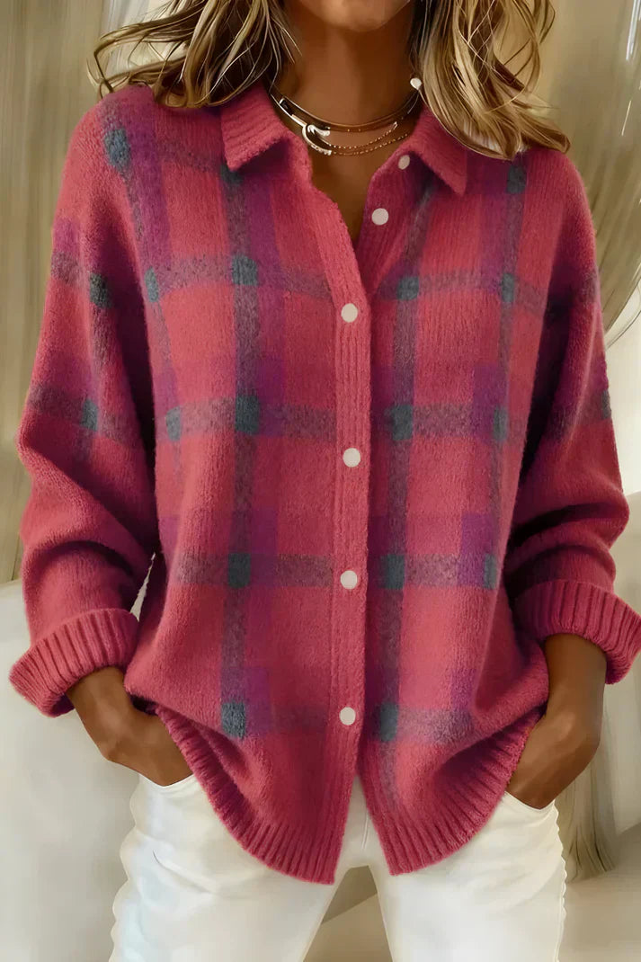 Willa | Women's Oversized Plaid Button-Down Long Sleeve Cardigan