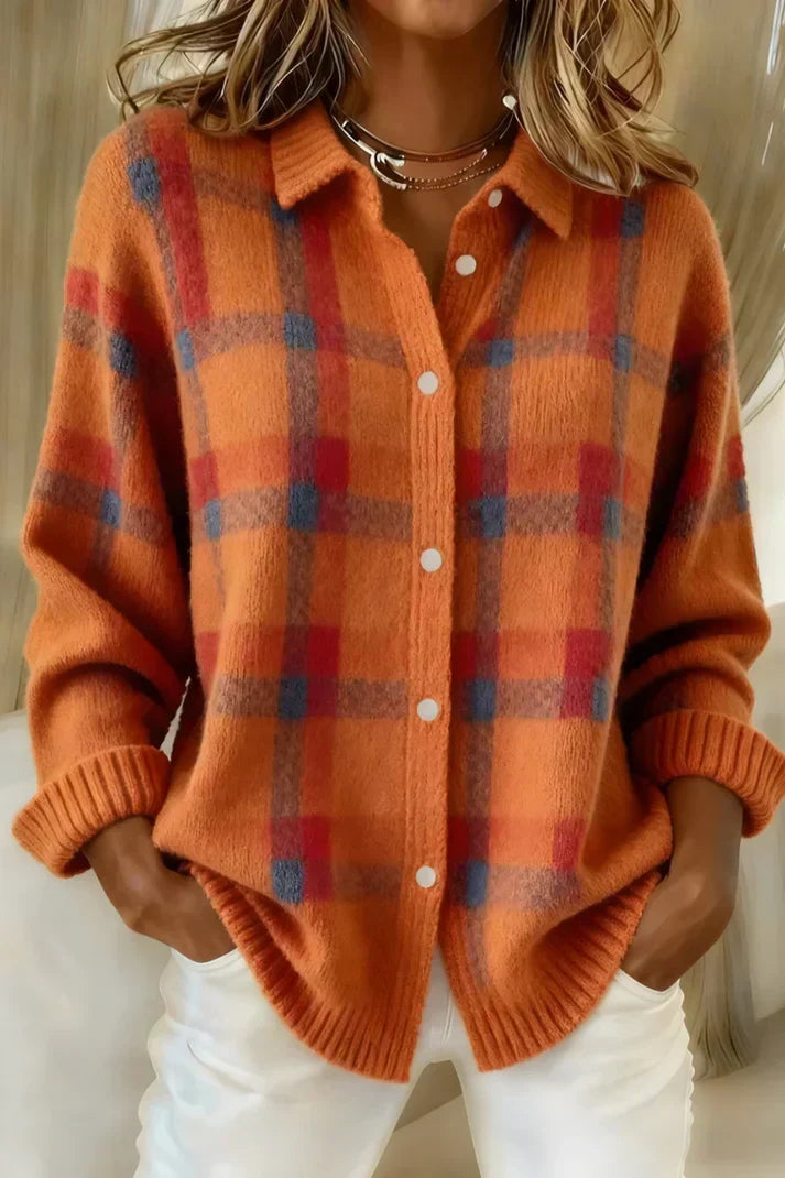 Willa | Women's Oversized Plaid Button-Down Long Sleeve Cardigan