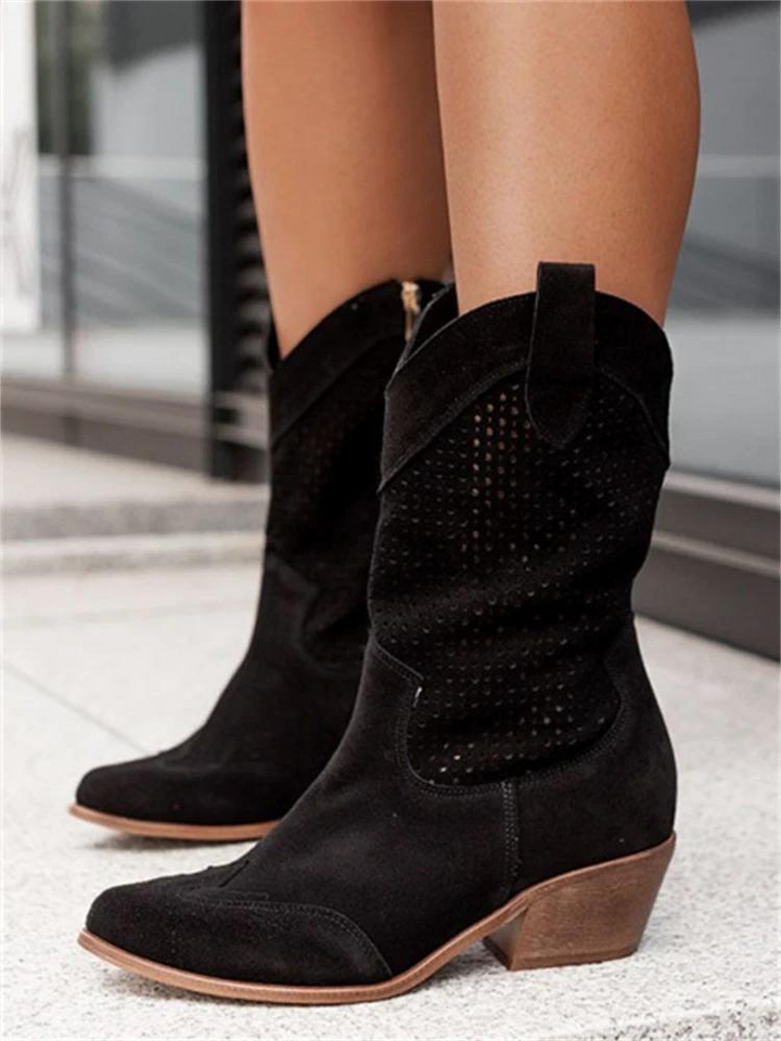 Willa | Women's Western Perforated Pointed-Toe Block-Heel Cowboy Boots
