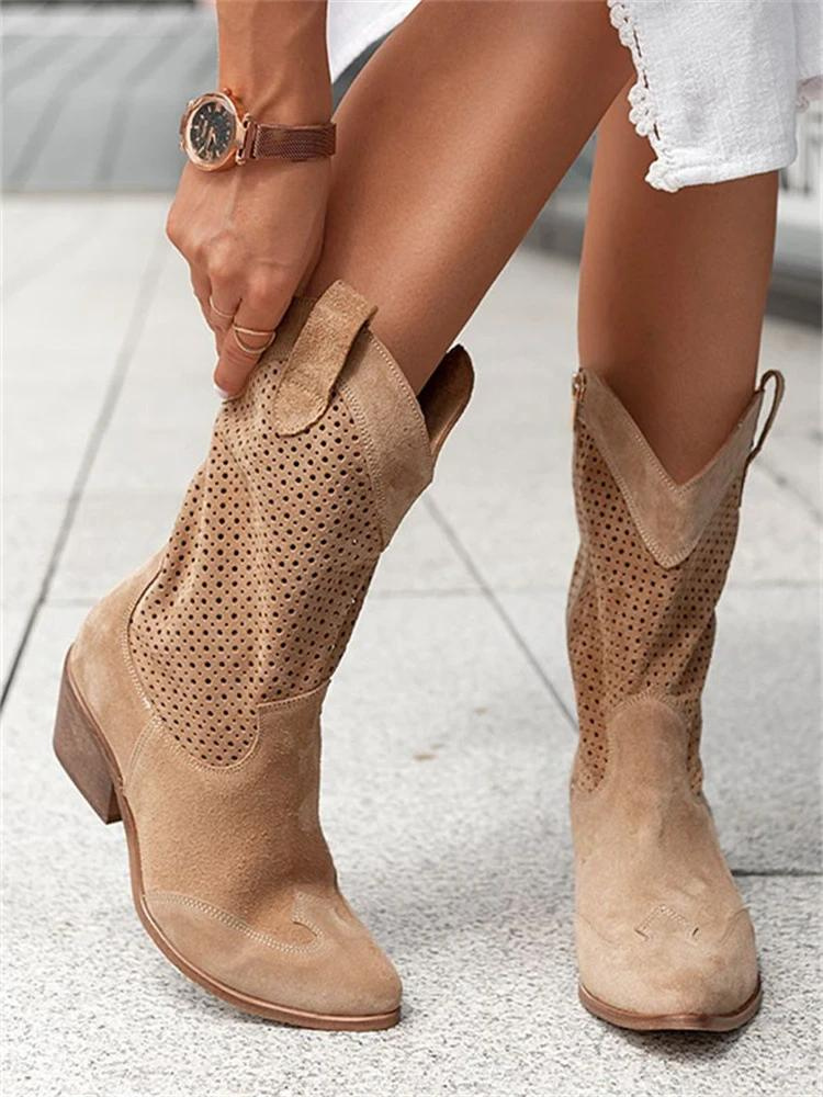 Willa | Women's Western Perforated Pointed-Toe Block-Heel Cowboy Boots