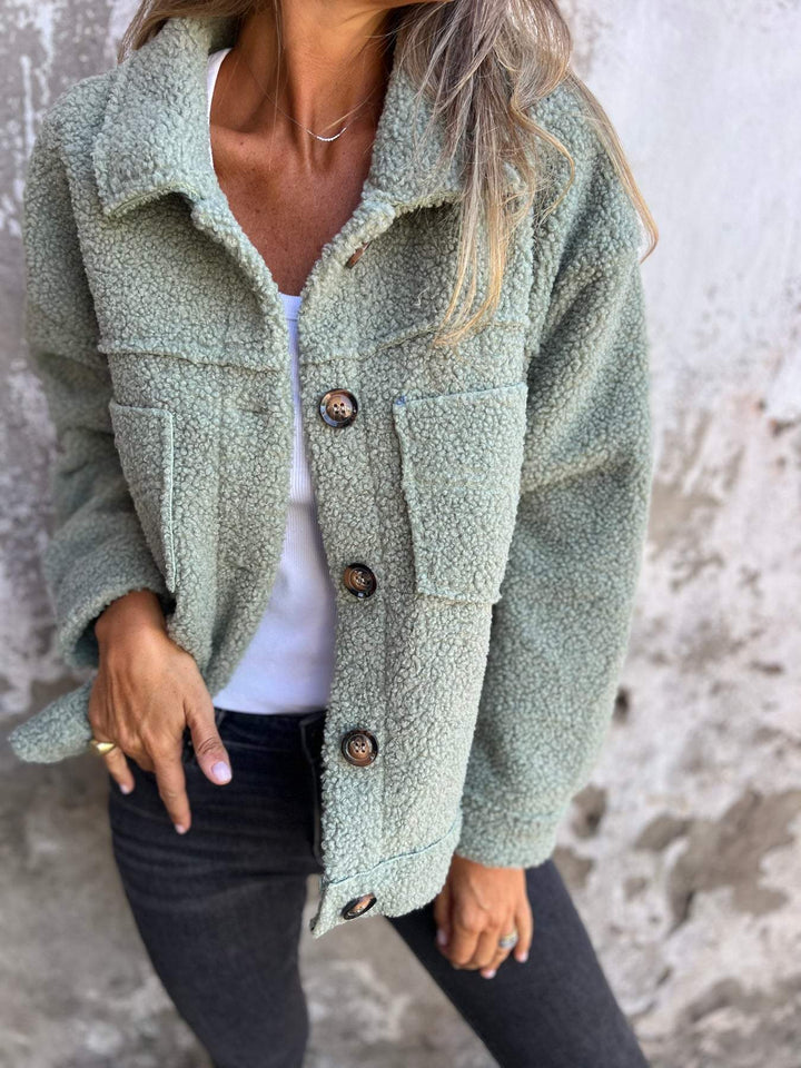 Wren | Women's Cozy Button Front Patch Pocket Teddy Jacket