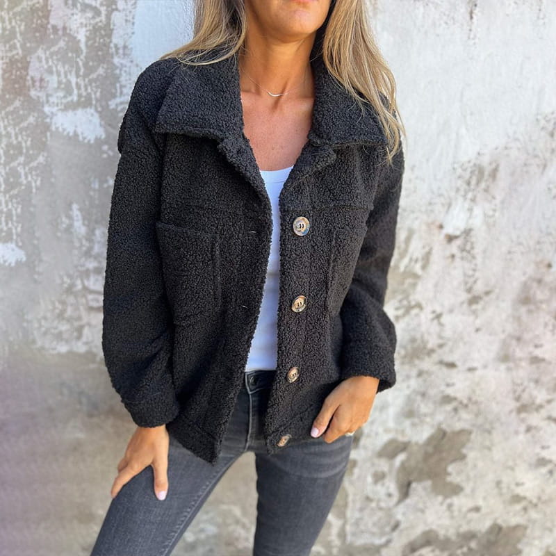 Wren | Women's Cozy Button Front Patch Pocket Teddy Jacket