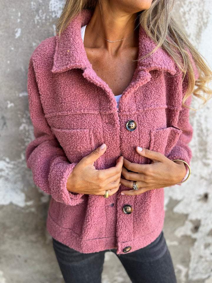 Wren | Women's Cozy Button Front Patch Pocket Teddy Jacket