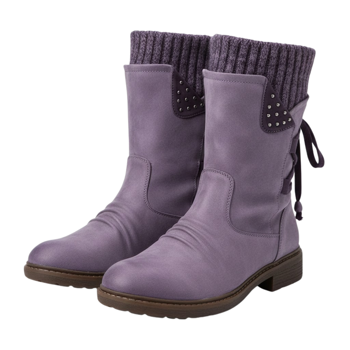 Wren | Women's Knit-Cuff Studded Lace-Back Mid-Calf Winter Boots