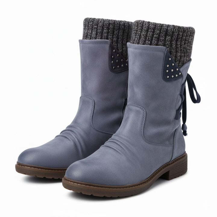 Wren | Women's Knit-Cuff Studded Lace-Back Mid-Calf Winter Boots