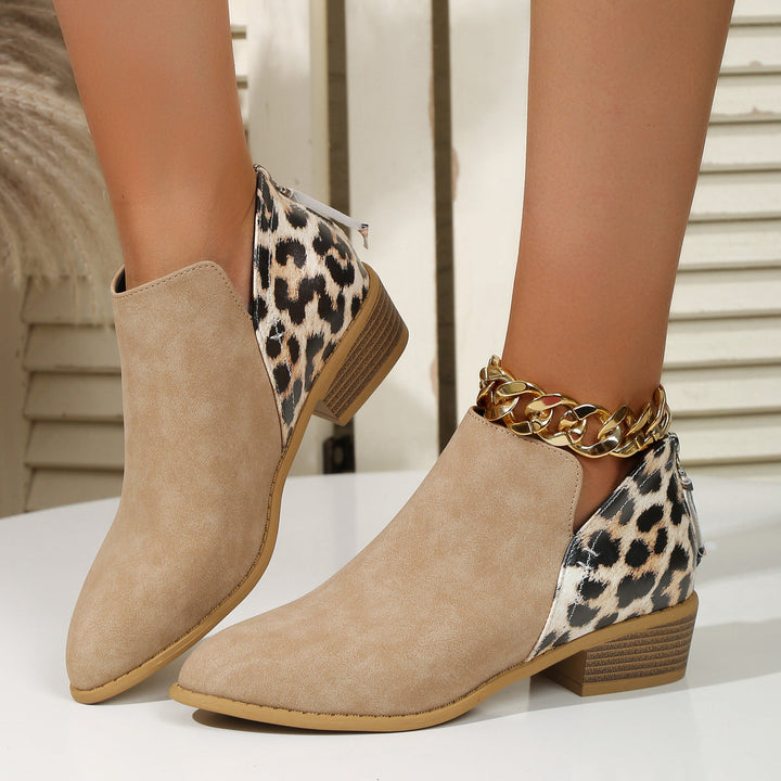 Zara | Women's Leopard Print Chain-Detail Block Heel Ankle Boots