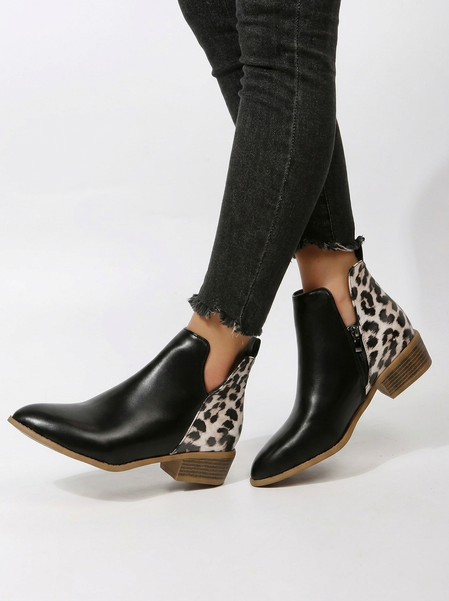 Zara | Women's Leopard Print Chain-Detail Block Heel Ankle Boots