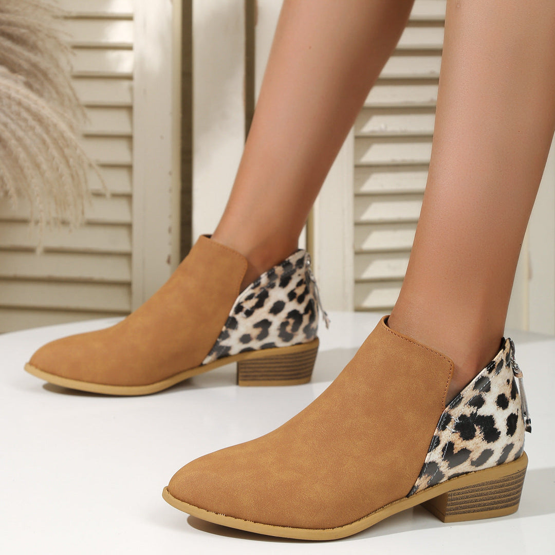 Zara | Women's Leopard Print Chain-Detail Block Heel Ankle Boots
