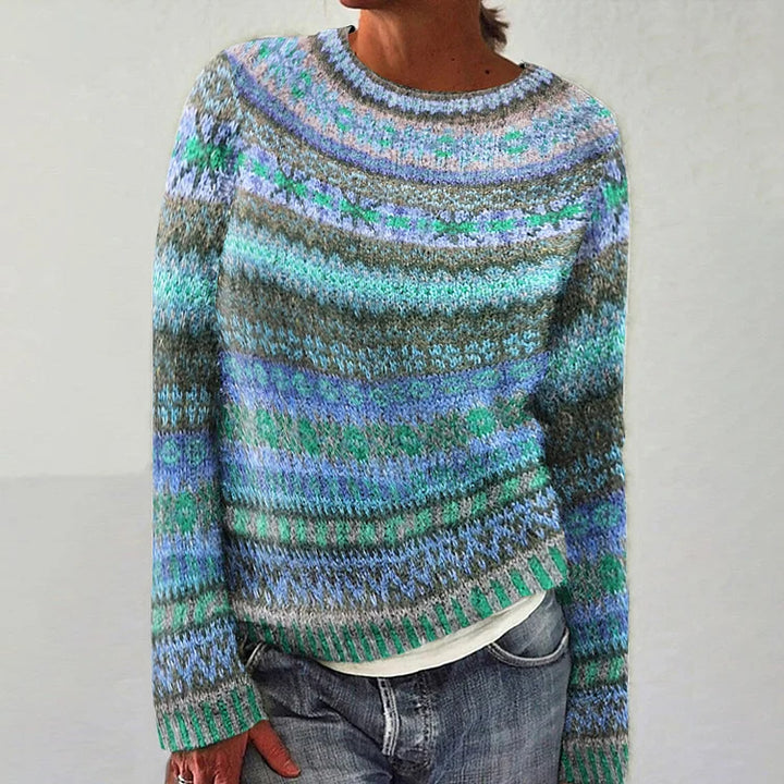Zola | Women's Boho Striped Crew-Neck Long Sleeve Sweater