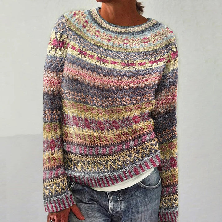 Zola | Women's Boho Striped Crew-Neck Long Sleeve Sweater