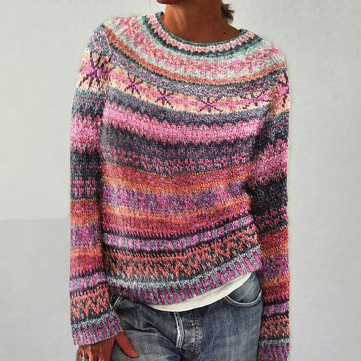 Zola | Women's Boho Striped Crew-Neck Long Sleeve Sweater