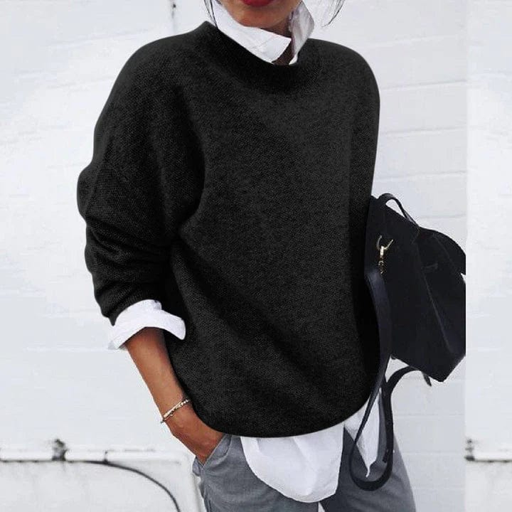 Bianca oversized mock neck sweater in black, front view