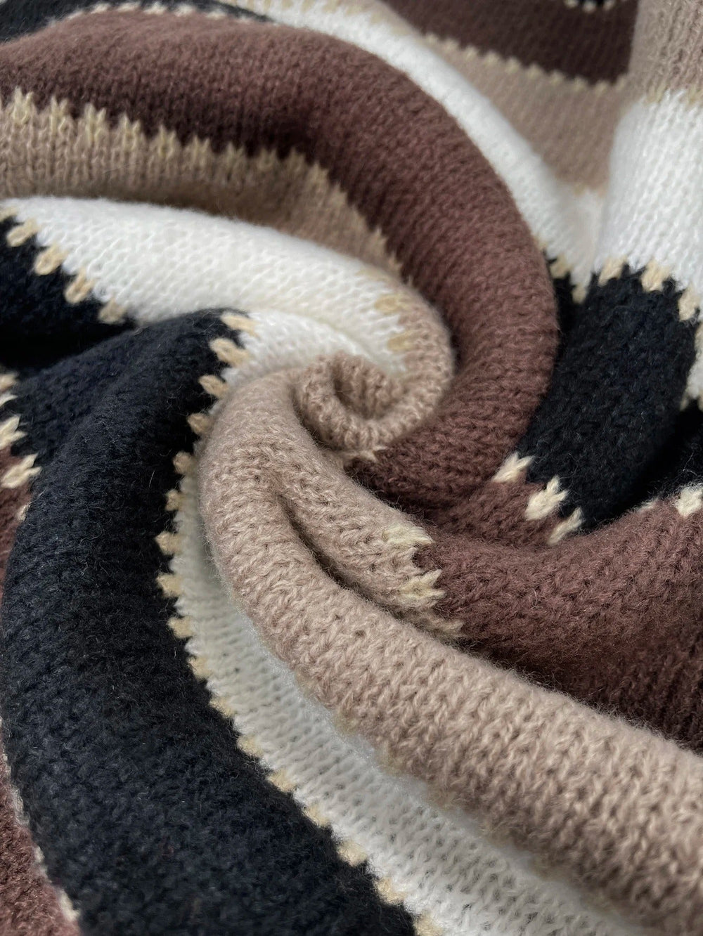 Callista striped knit sweater fabric detail, close-up swirl texture