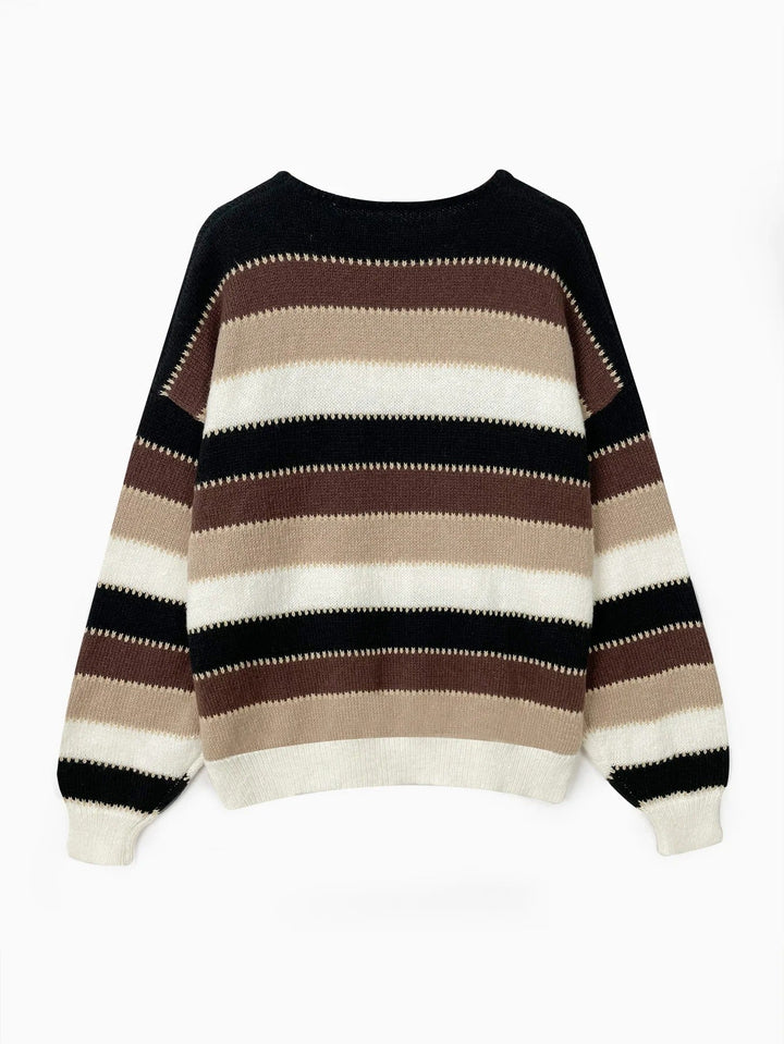 Callista striped colorblock crew neck sweater, flat lay back view
