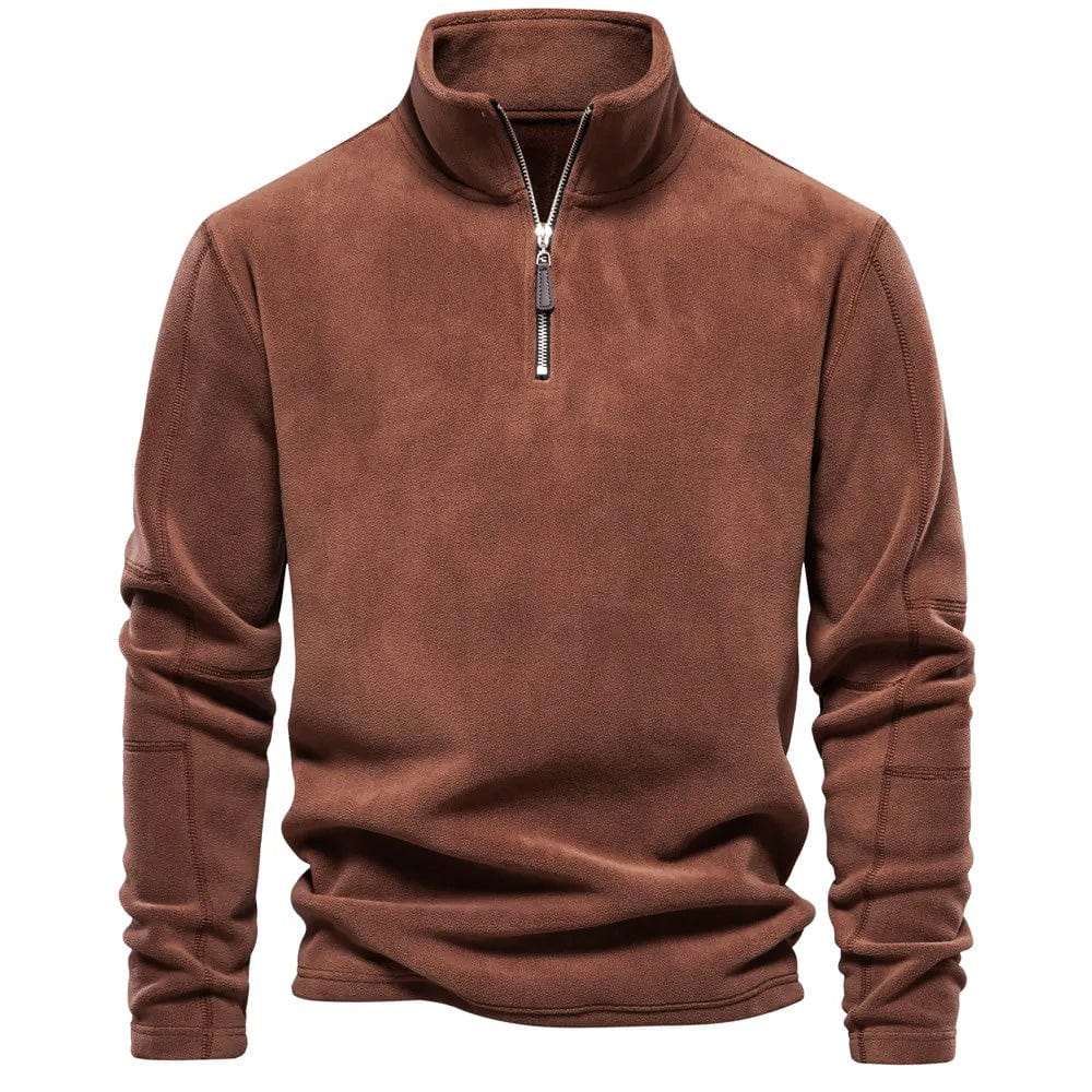 Callum classic quarter-zip pullover in brown, front view