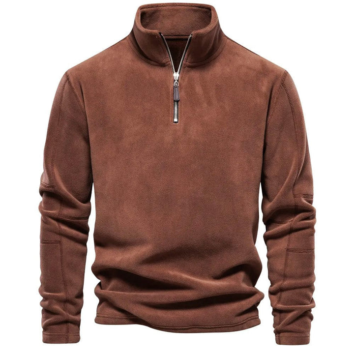 Callum classic quarter-zip pullover in brown, front view