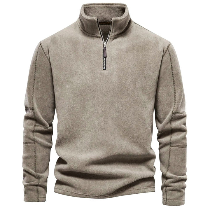 Callum classic quarter-zip pullover in beige, front view
