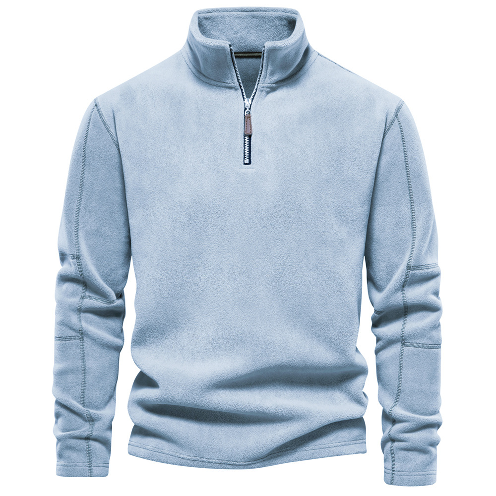 Callum classic quarter-zip pullover in light blue, front view