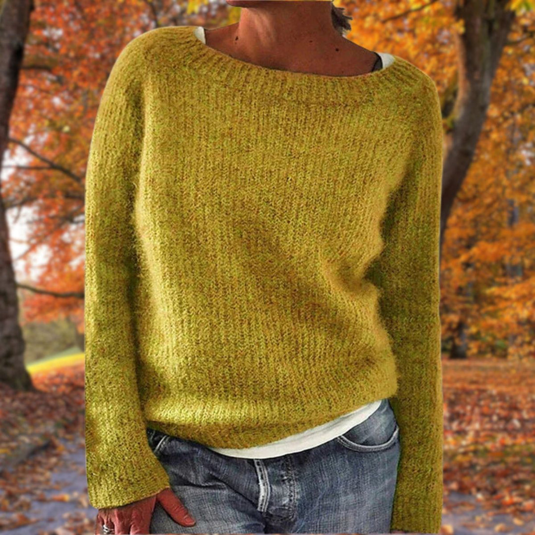 Colette classic boat neck sweater in yellow, front view