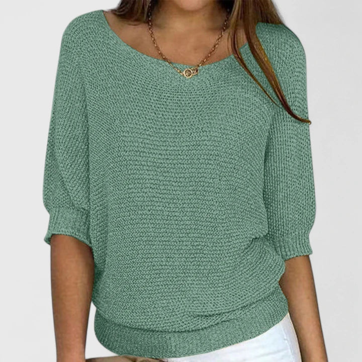 Delphine relaxed batwing knit sweater in green, front view
