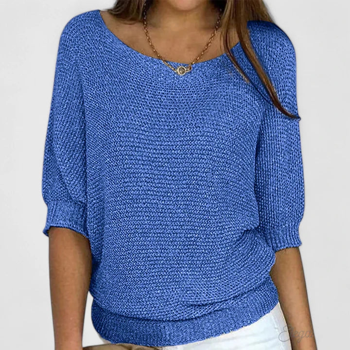 Delphine relaxed batwing knit sweater in blue, front view
