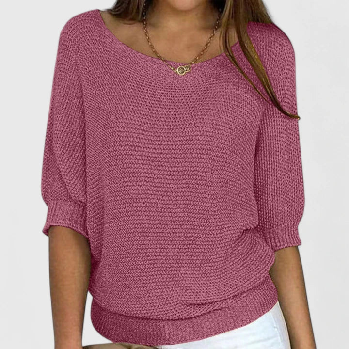 Delphine relaxed batwing knit sweater in pink, front view
