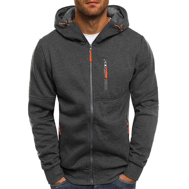 Desmond dark gray zip-up hoodie, front view