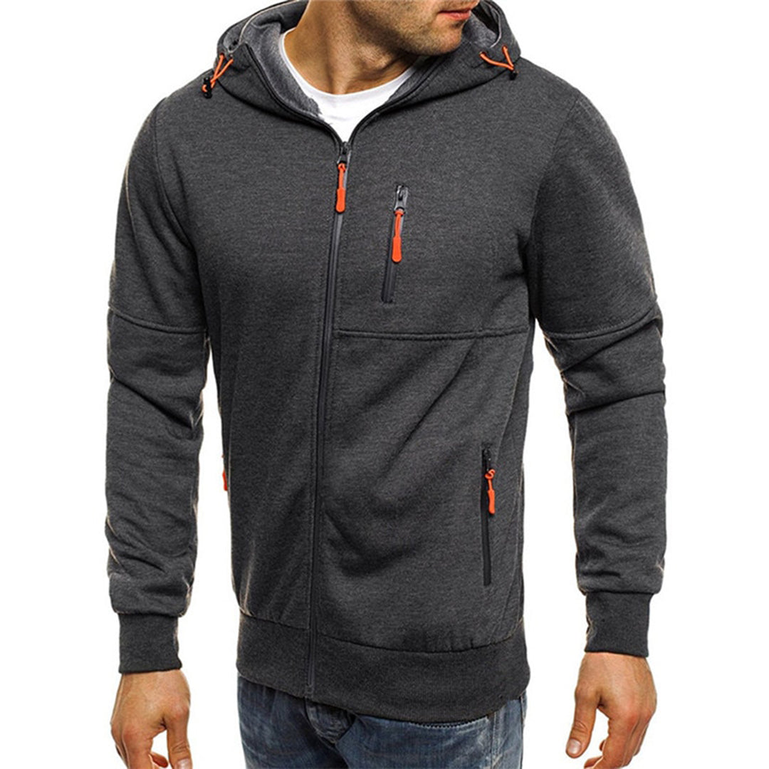 Desmond dark gray zip-up hoodie, side view