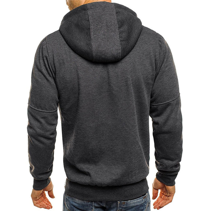 Desmond dark gray zip-up hoodie, back view