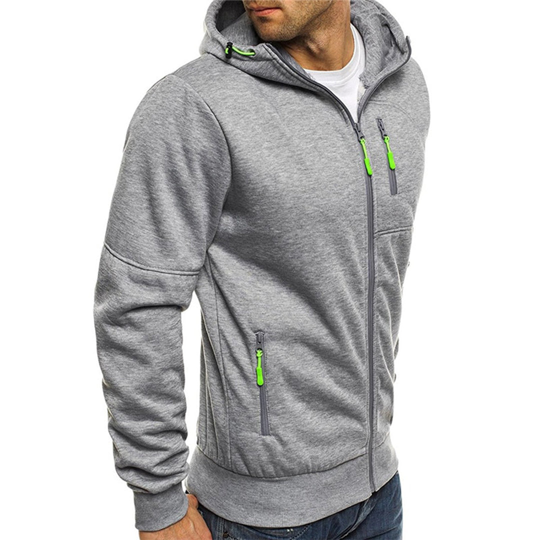Desmond light gray zip-up hoodie, side view