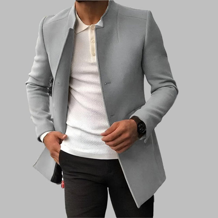 Dominic slim fit stand collar wool coat in grey, front view