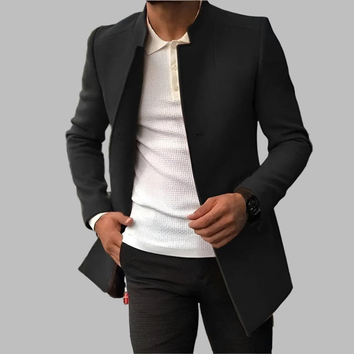 Dominic slim fit stand collar wool coat in camel, front view