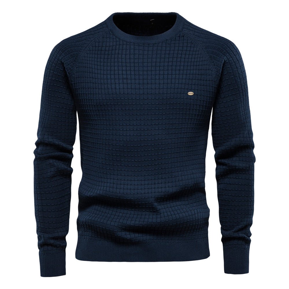 Elliot textured crew neck sweater in navy, front view