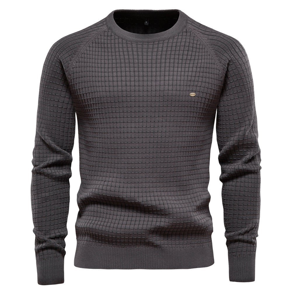 Elliot textured crew neck sweater in dark gray, front view