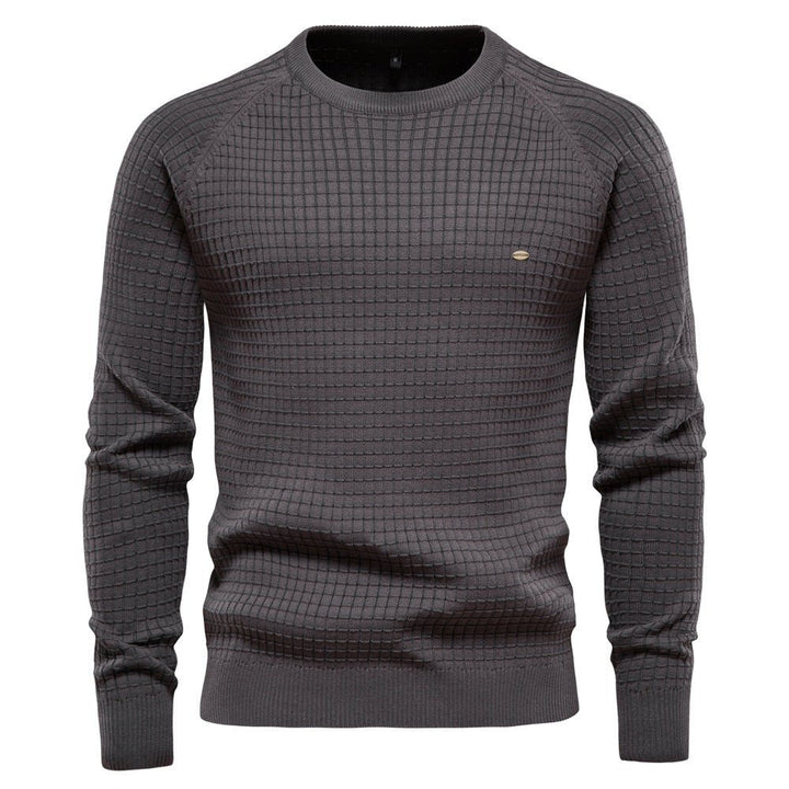 Elliot textured crew neck sweater in dark gray, front view