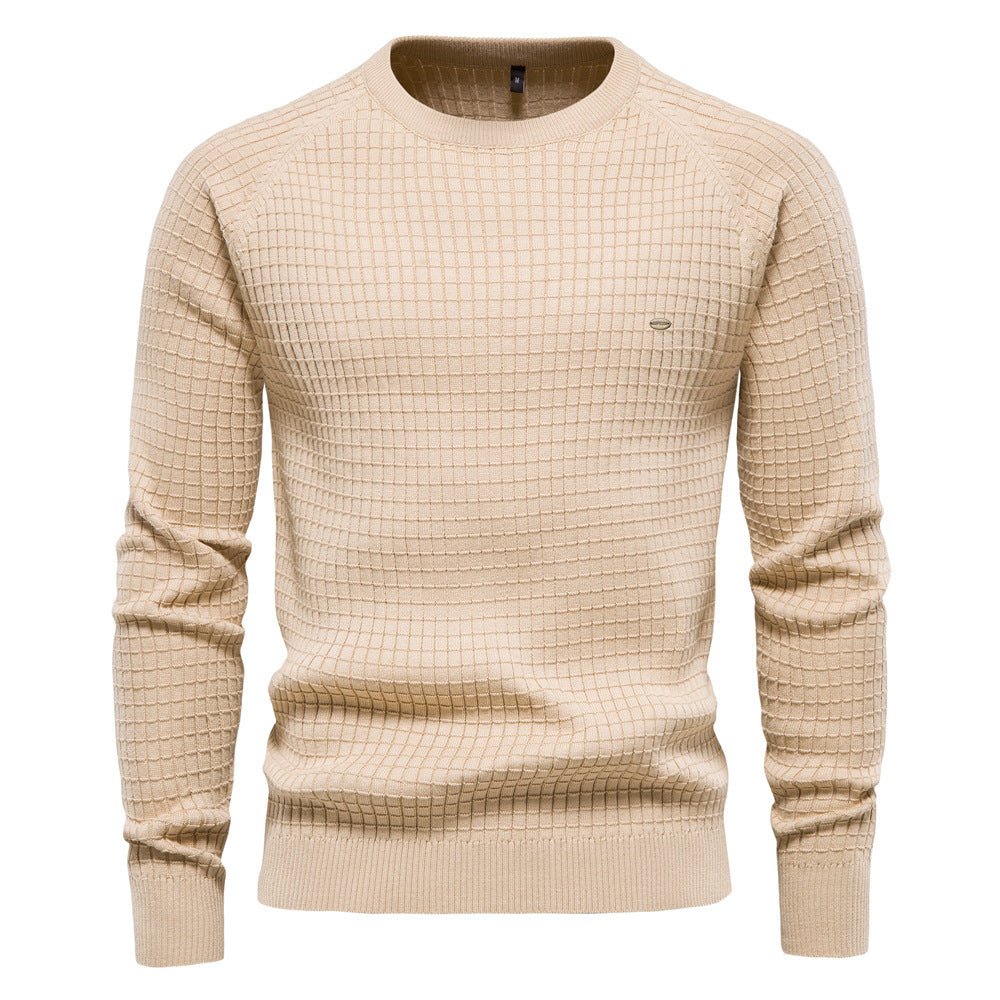 Elliot textured crew neck sweater in beige, front view
