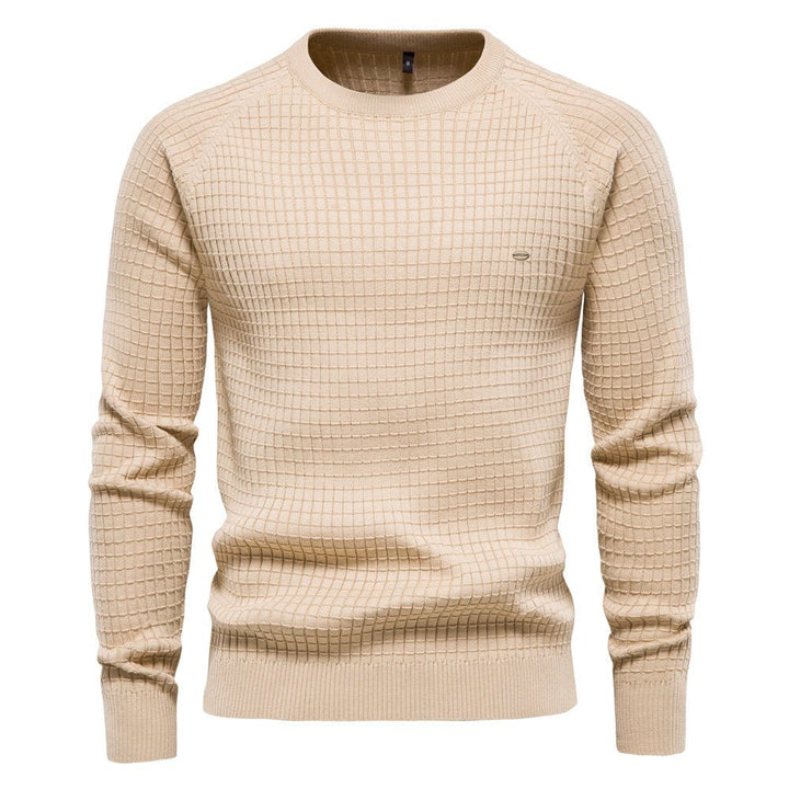 Elliot textured crew neck sweater in beige, front view