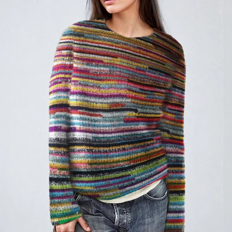 Fiona striped crew neck sweater, front view close-up