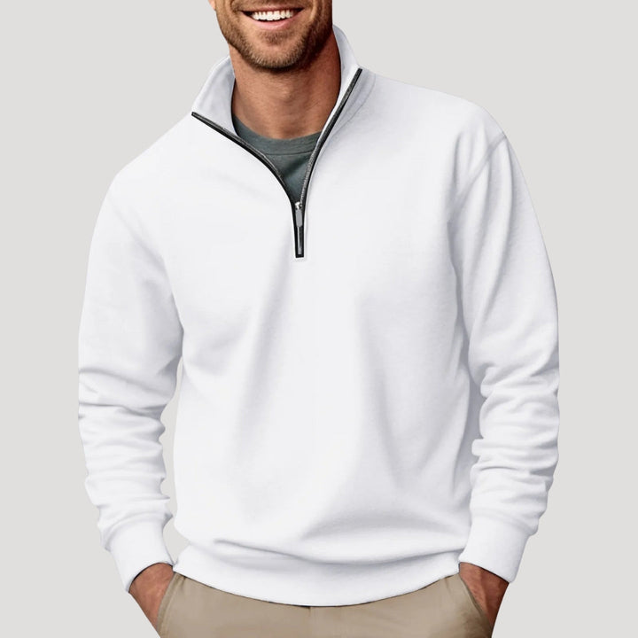 Gregory classic quarter-zip pullover sweater in white, front view