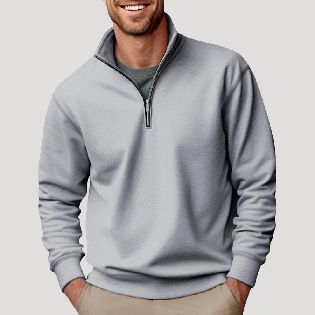 Gregory classic quarter-zip pullover sweater in gray, front view