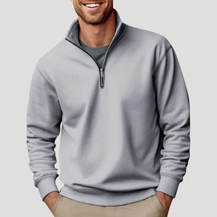 Gregory classic quarter-zip pullover sweater in gray, front view