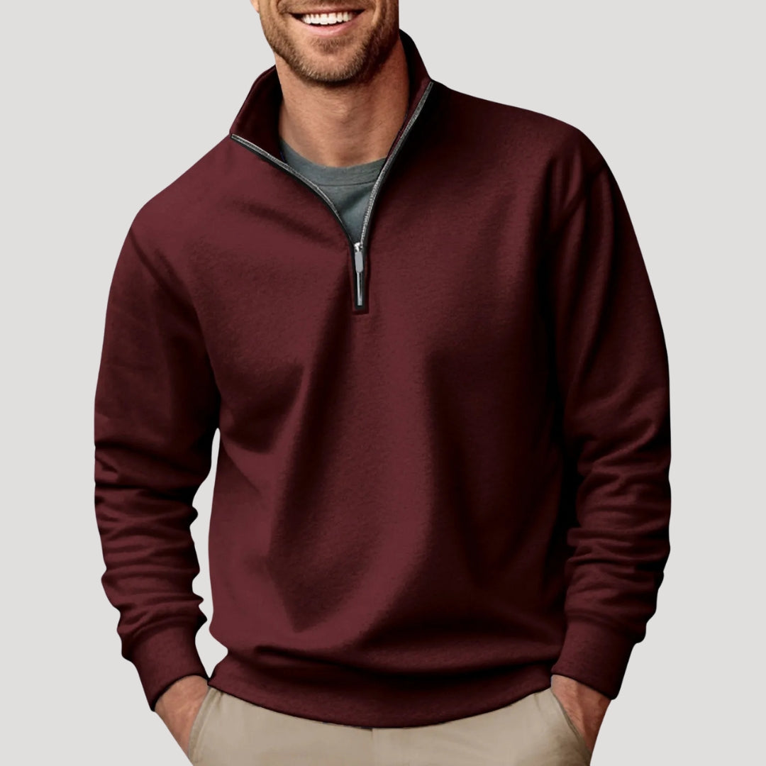 Gregory classic quarter-zip pullover sweater in burgundy, front view