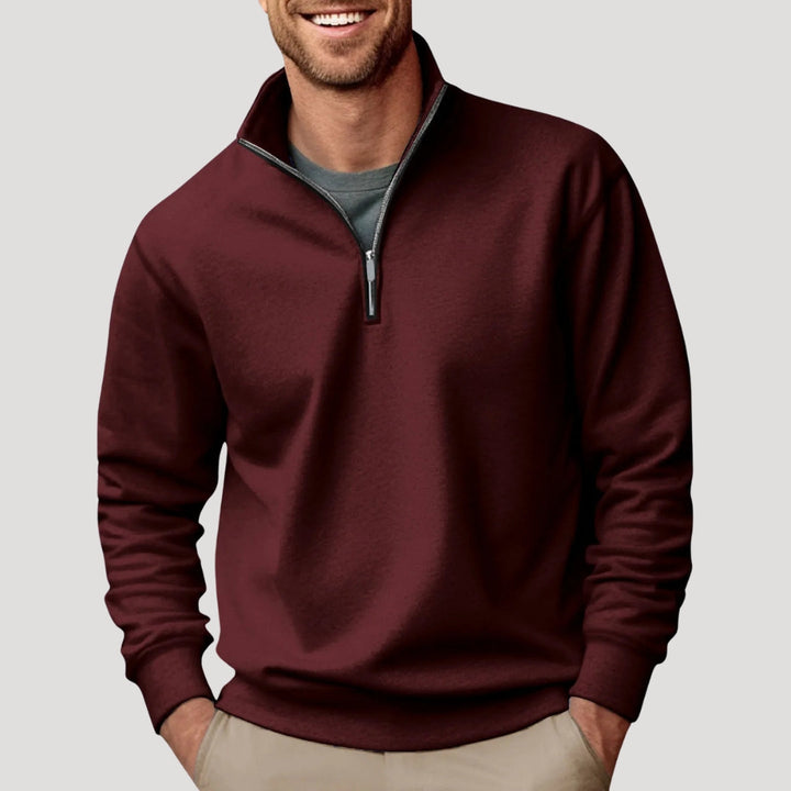 Gregory classic quarter-zip pullover sweater in burgundy, front view