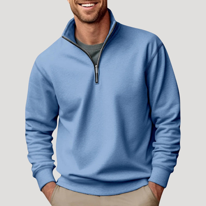 Gregory classic quarter-zip pullover sweater in light blue, front view